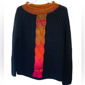 Italian made wool blend sweater, black with a pop of colour down the front